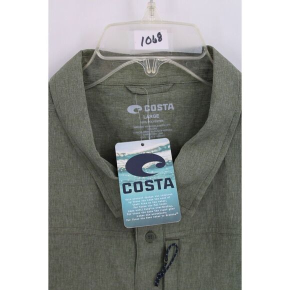 Costa Large Button Down Shirt Olive Green Short Sleeve Nwt - Picture 7 of 8